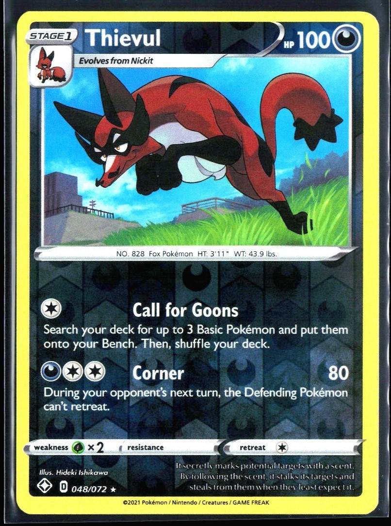 2021 Sword & Shield - Shining Fates Thievul #48 Reverse Holo Rare Pokemon Card