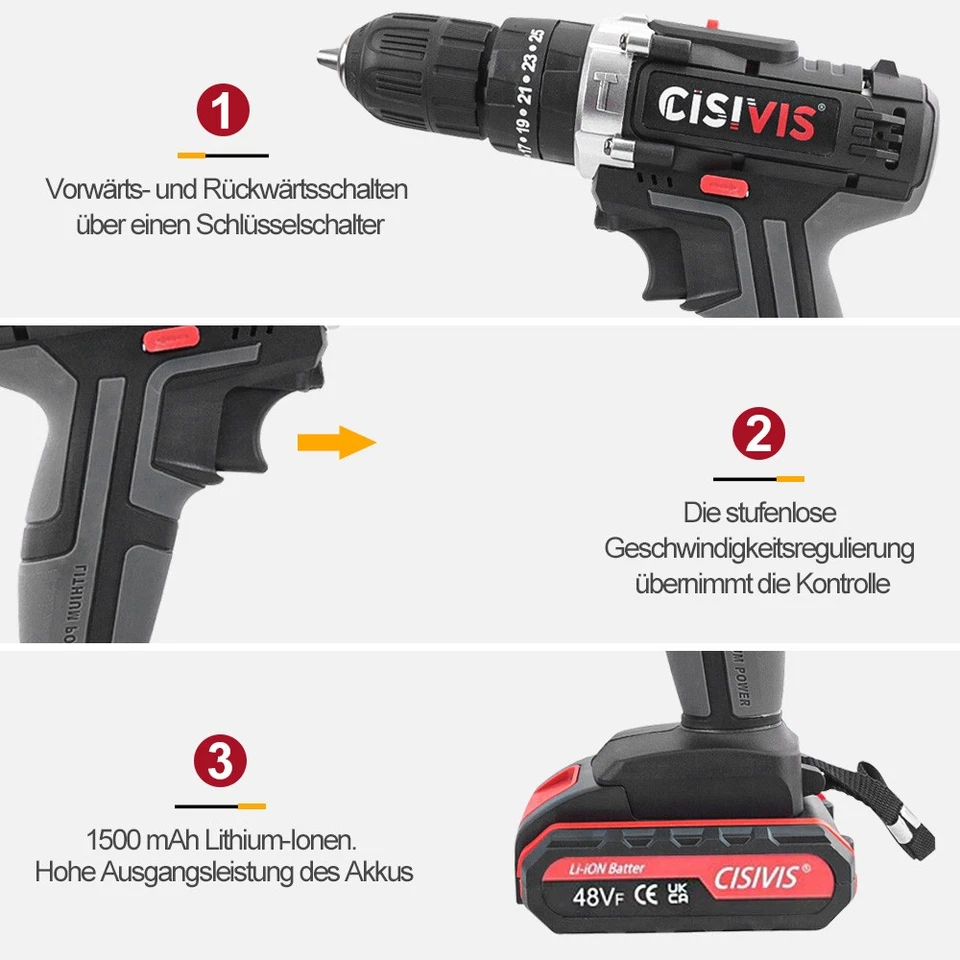 Akkuschrauber Akkubohrer 21 V Li-Ion Bohrschrauber Mit 2 Akku Ladegerät - Bild 4 von 4