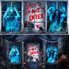 3 Pcs Halloween Window Cover Decorations Scary Halloween Silhouette Curtains....