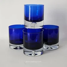 4 Stockholm Collection Double Old Fashion Glasses by Block HandBlown Cobalt Blue