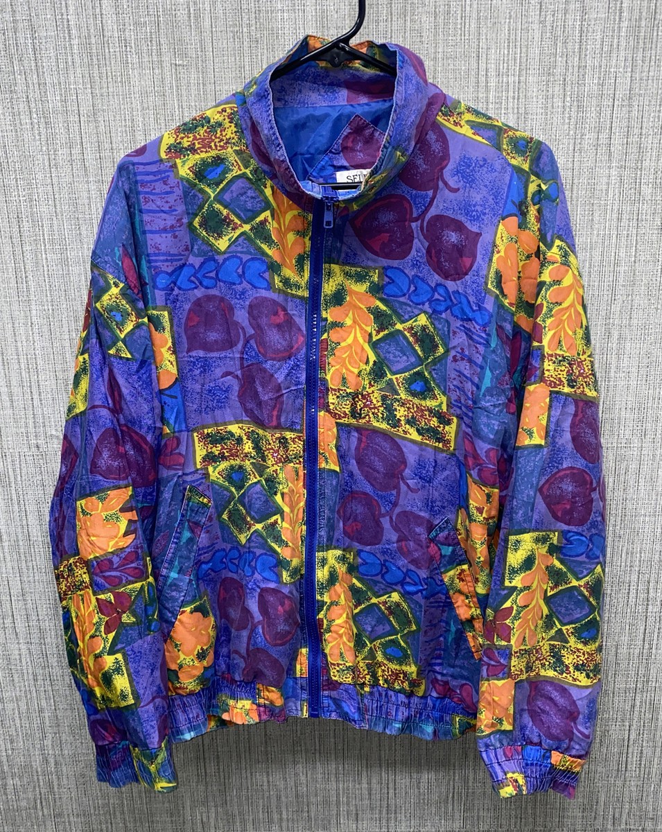 Selene Sport Womens Multi Color Silk Geometric Full Zip Jacket