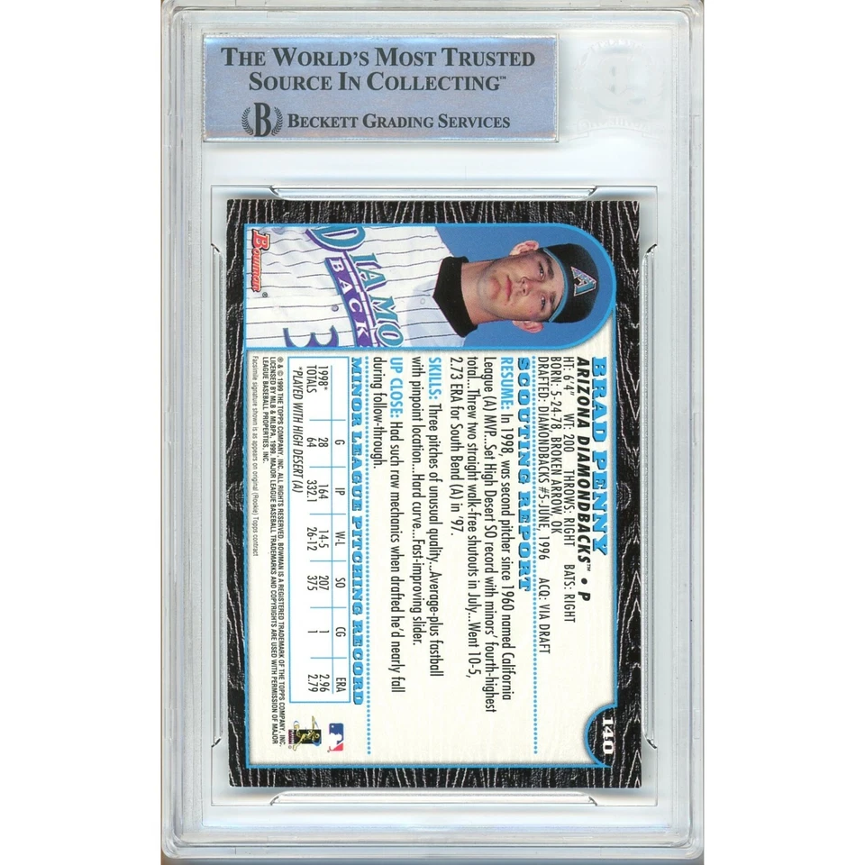 Brad Penny Firmado 1999 Bowman International #140 BAS Losa AZ Dbacks MLB Automático Foto 3 de 4