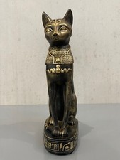 Statue,Figur, Katze Bastet Antik Schwarz, Goldapplikation, Ägyptisch, 31x10x15cm