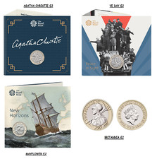 2020 £2 coin Two pound coins BRITANNIA, VE DAY,  AGATHA CHRISTIE, MAYFLOWER