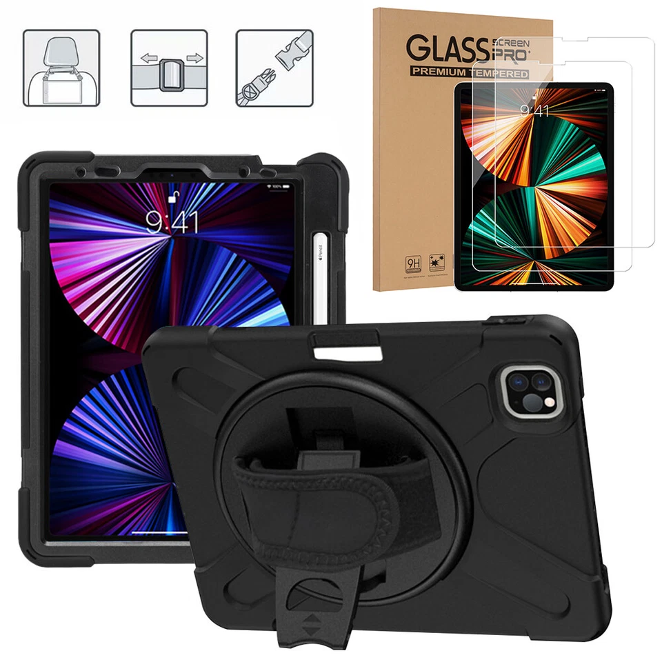 For iPad Mini 6th Air 5th Pro 11M1 Rotating Stand Strap Case Cover With Pen Slot - Image 2 of 4