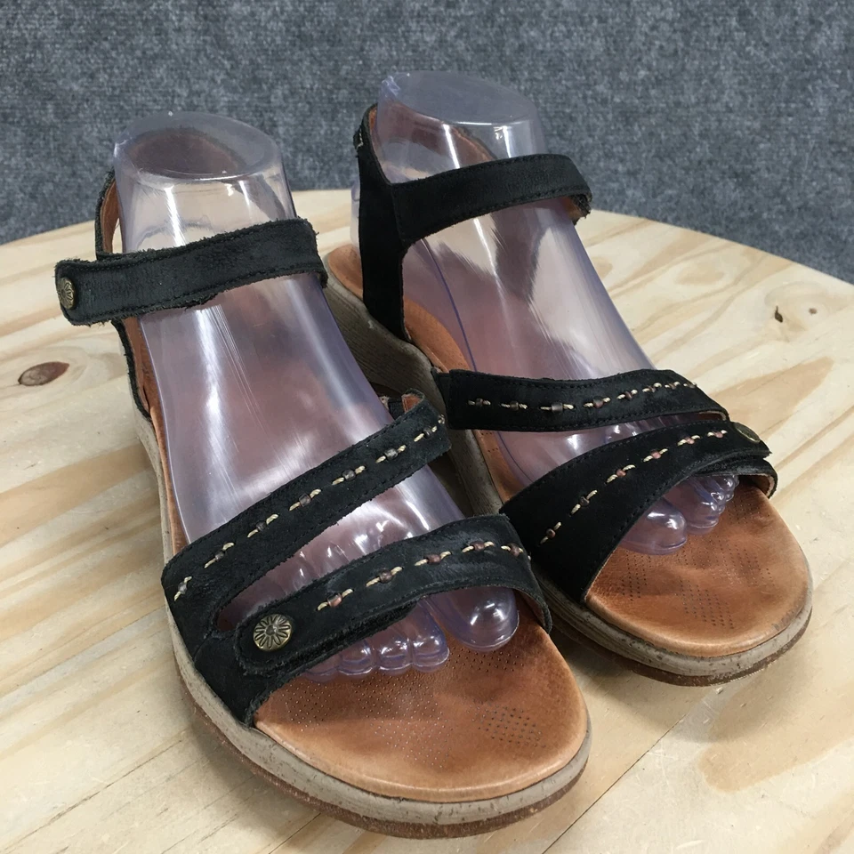 Sandálias femininas Acorn 8 tiras de tornozelo pretas gancho e laço biqueira aberta conforto - Imagem 3 de 4