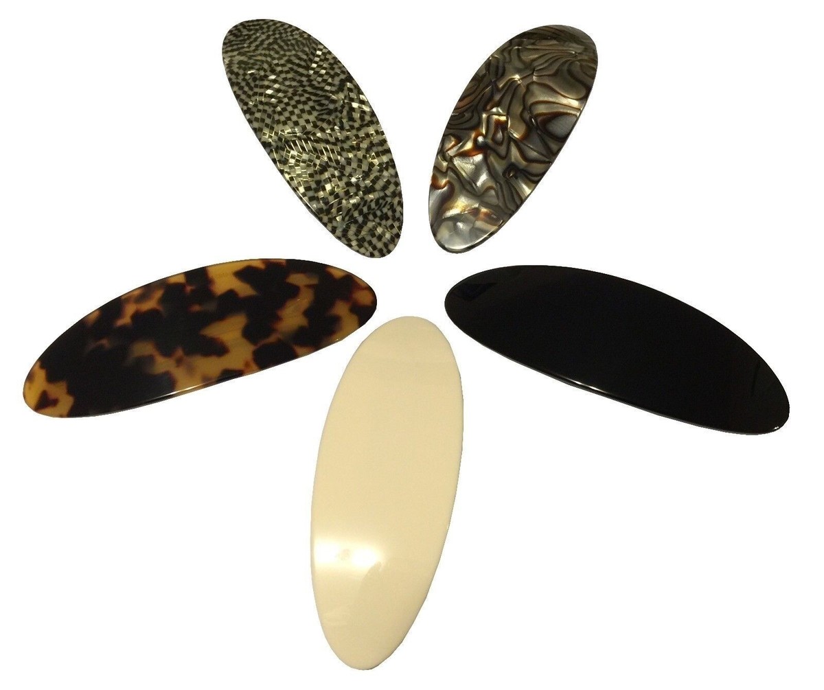 Medium Celluloid Hair Clip Barrette Handmade Golden Clasp for All Hair French Amie Glittery Bar Large Handmade Celluloid Hair Clip  main image 4
