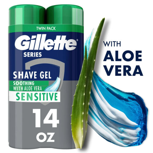 Gillette Series Soothing Shave Gel for Men with Aloe Vera, Twin Pack, 14 oz