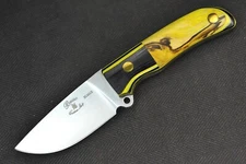 Busse Elmax Lil Smokey .095" Satin Blade, Yellow/Black G10 G-rexed Spalted Maple