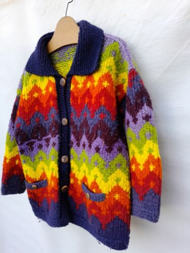 Cardigan vintage Pachamama in lana lavorato a mano da donna grande nativo Inc... - Foto 2 di 10