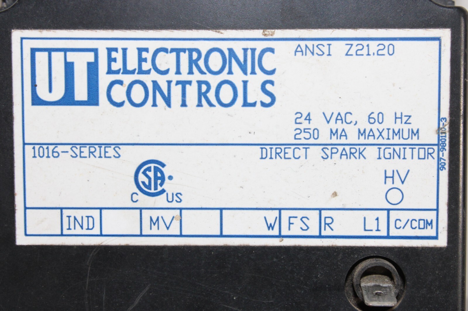 UT ELECTRONIC CONTROLS DIRECT SPARK IGNITOR 1016-SERIES ANSI-Z21.20 907-980110-3