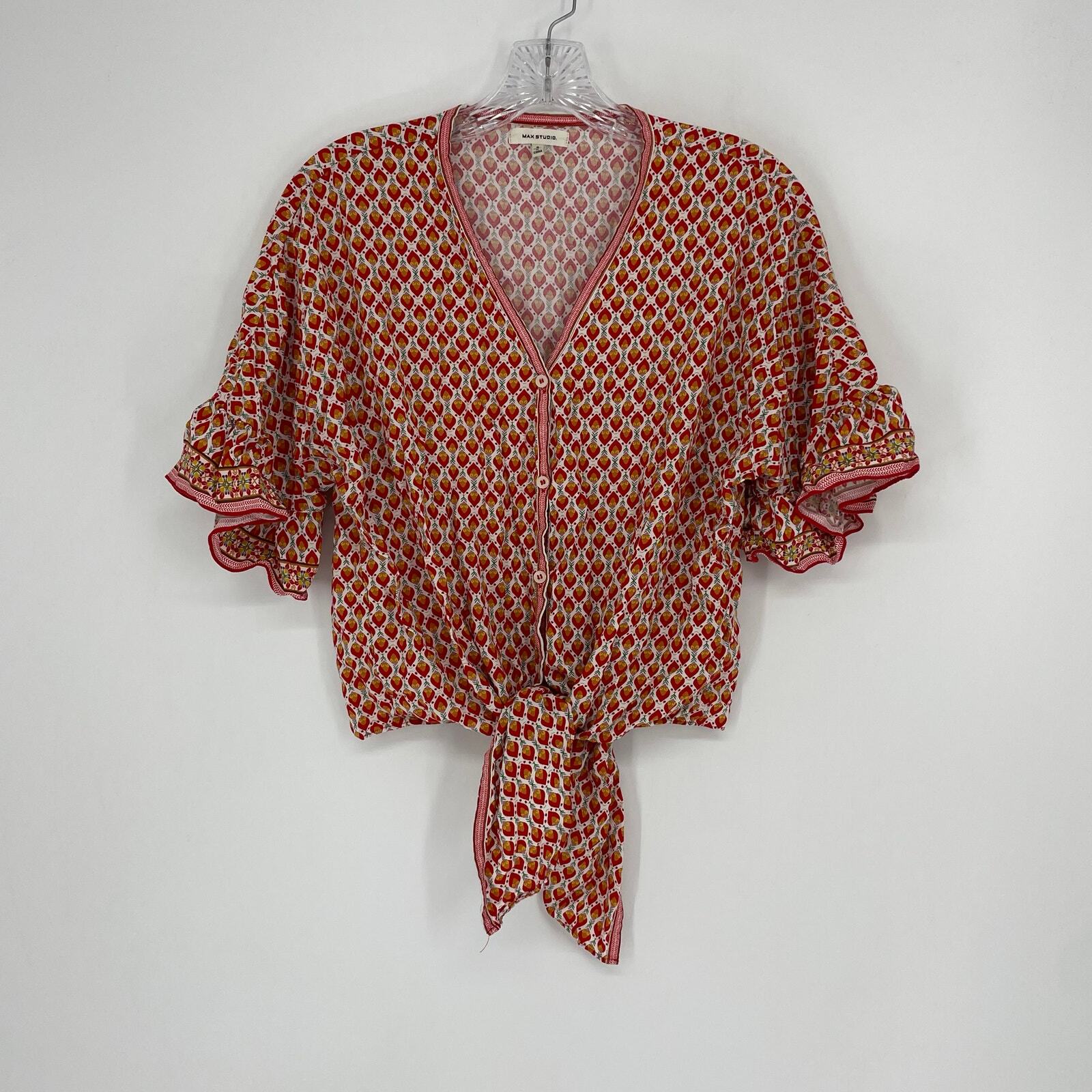 Max Studio Button-Up Tie-Front Top Size Small - image 2