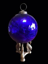 Kugel Style Mercury Glass Huge 6  Cobalt Blue Ornament Table Top Display