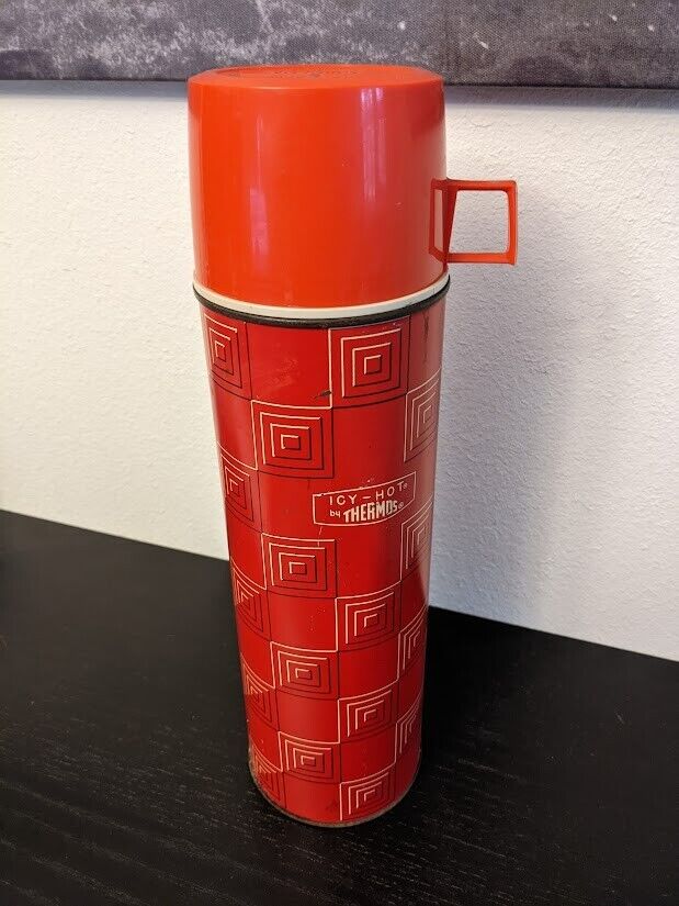 驚きの安さ Vintage Complete Icy-Hot Square Geometric Retro Red Thermos 0.5リットル~