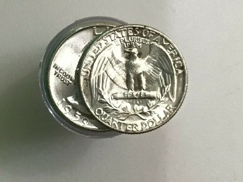 1959 Washington Silver Quarter Brilliant Uncirculated Roll of 40 Coins E0656 - Picture 3 of 4