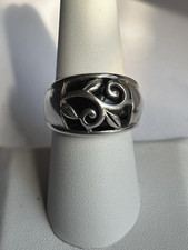 Sterling 925 Vintage Wide Band Leaf Swirl Ring Size 8