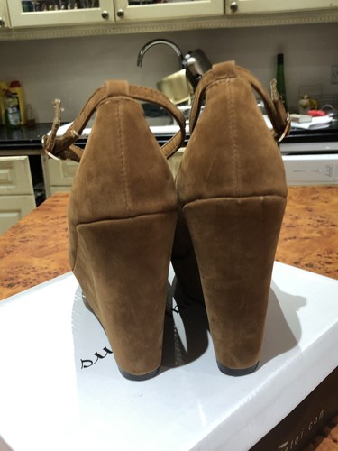 SIZE 6 EU 39 FAUX SUEDE TAN 1.5" PLATFORM 5" WEDGES COURTS ANKLE STRAP SHOES - Picture 9 of 12