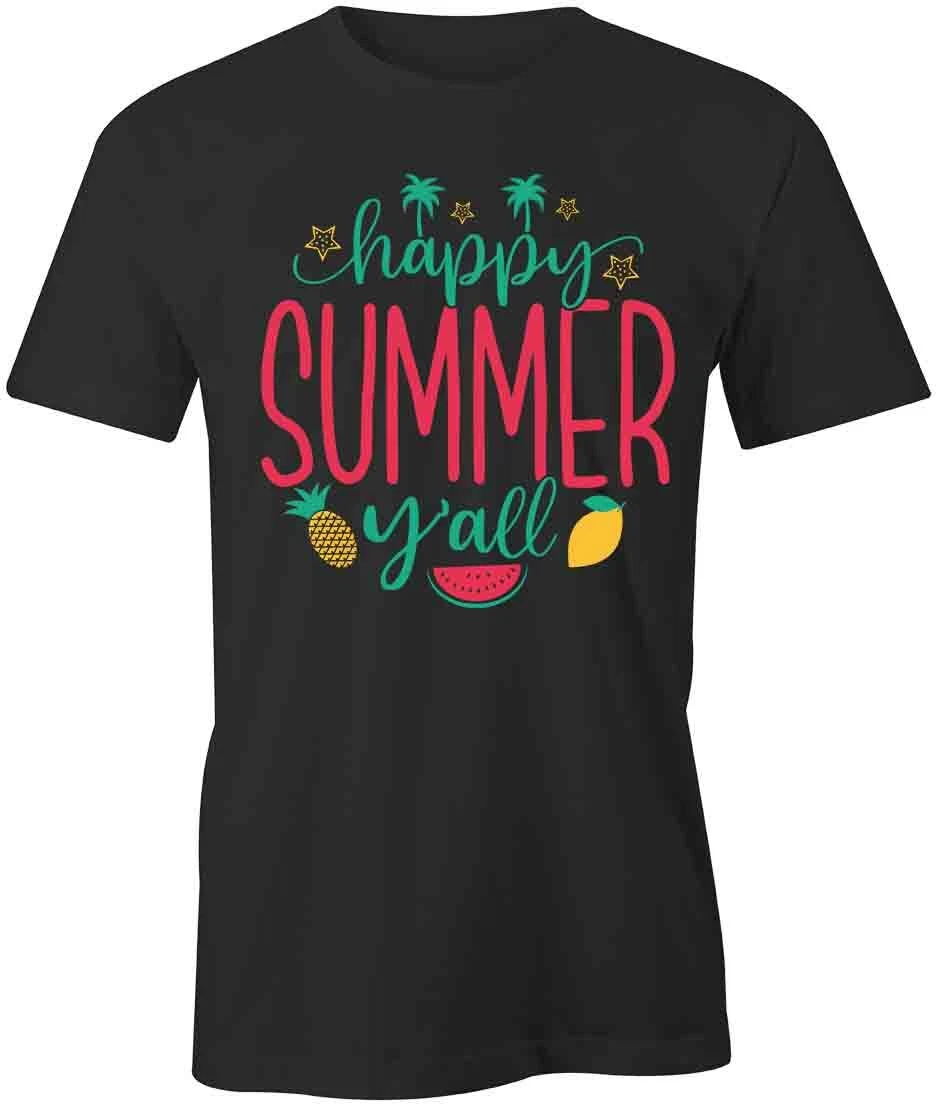 HAPPY SUMMER YALL TShirt Tee Short-Sleeved Cotton CLOTHING SEASONAL S1BCA414