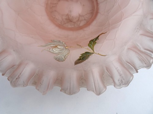 art nouveau Ruffled Crimped Bride's Basket Bowl pink enameled Glass victorian - Picture 5 of 16