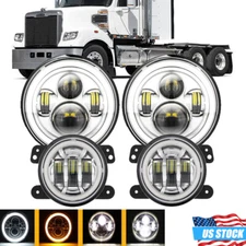 For Kenworth T2000 7"inch Round LED Headlights Hi-Lo DRL Lamp + Fog Light Combo
