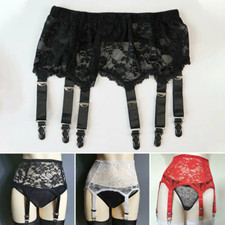 Women Garter Belt Floral Lace Adjustable Plus Size Stocking Suspender 6 Straps