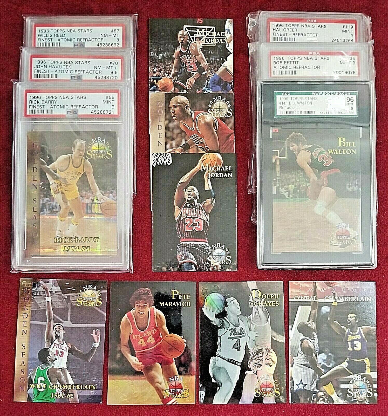 1996-97 Topps Stars NBA Paper JORDAN Finest Jabbar Refractor Atomic Walton