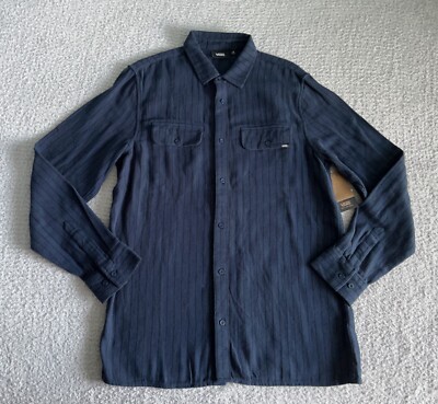 Vans Button Up Shirt Men's Sz Medium Blue Stripe Flannel Pockets