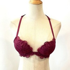 Victoria's Secret PINK Raspberry Lace Date Racerback Bra Front Clasp 32B