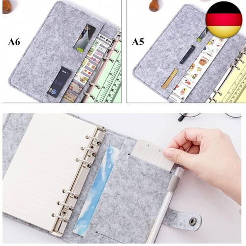 Filz Ringbuch A5 A6 nachfüllbar, Filzeinband mit 90 Blatt gepunktetem Papier 6 - Bild 4 von 7