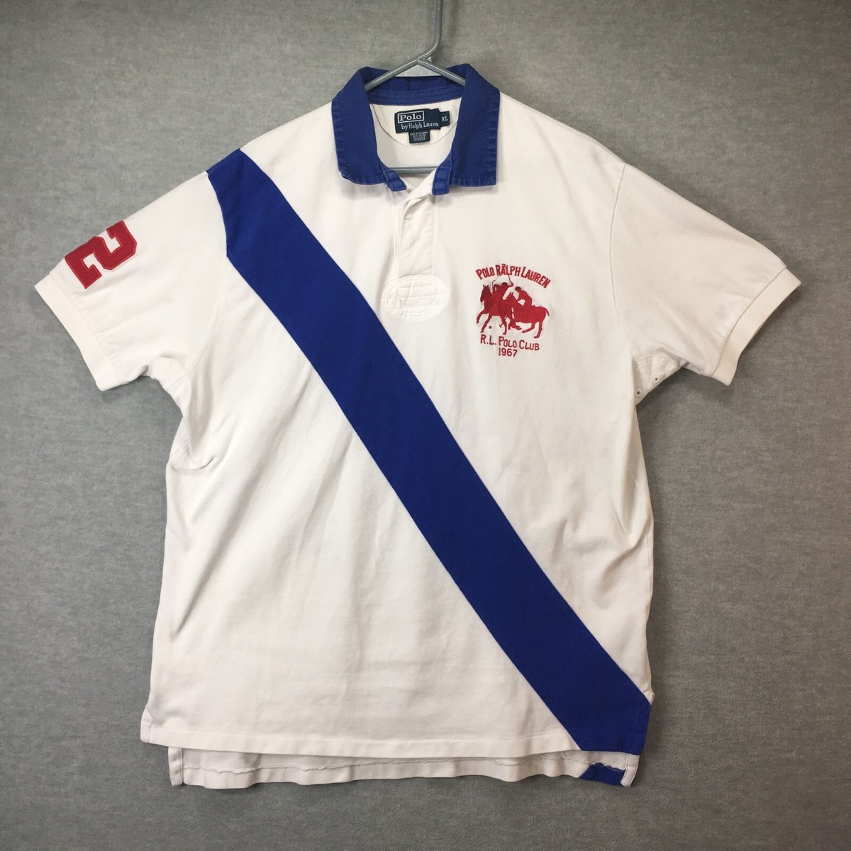 Vtg Polo Ralph Lauren Mens Large Polo Club #2 Big Pony Stripe