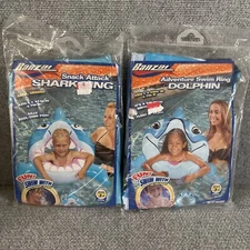 Banzai Shark & Dolphin Swim Ring 42" Tube Float Inflatable Play Blue Pool Party