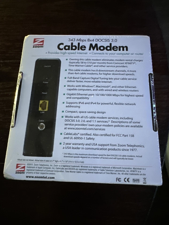 New! Sealed! Zoom DOCSIS 3.0 High-Speed Cable Modem 5345 - Image 3 of 4