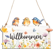 Türschild Willkommen, Holz Herzlich Willkommen Schild mit Aufhängeschnur Beidsei