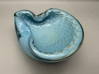 Vintage 1950s Murano Alfredo Barbini Sky Blue w/Gold Flecks Art Glass Bowl