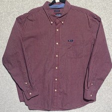 Chaps Easy Care Mens Long Sleeve Button Down Shirt Size XL Red White Black Check