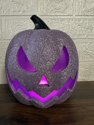 Purple Glitter Jack-O-Lantern Color Changing LED Light Up Halloween