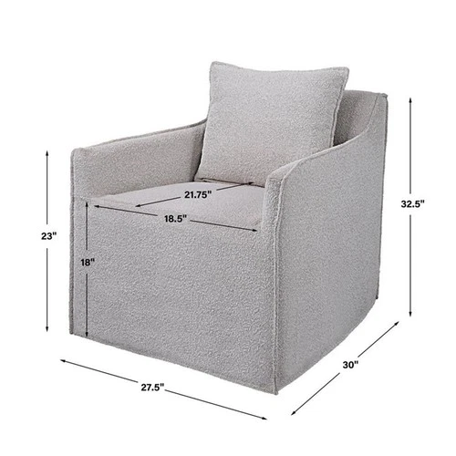 Uttermost Welland Fabric and Wood Swivel Chair in Warm Gray/Ivory - Picture 8 of 8