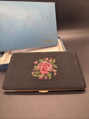 Vintage Musical Cigarette Case Bambi Tune Plays Music Gold Rose Original Box