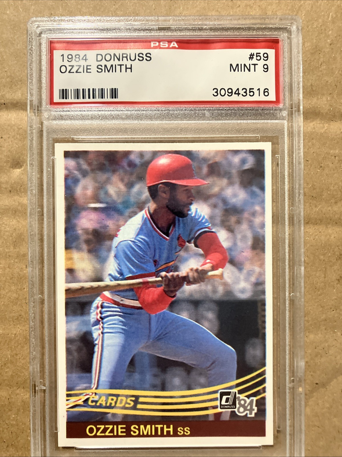 1984 DONRUSS BASEBALL #59⚾️. OZZIE SMITH PSA 9 MINT⭐️ HOF “THE WIZARD”
