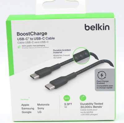 Belkin BoostCharge USB-C to USB-C Cable 3.3 ft 1M Braided Black Charge & Sync