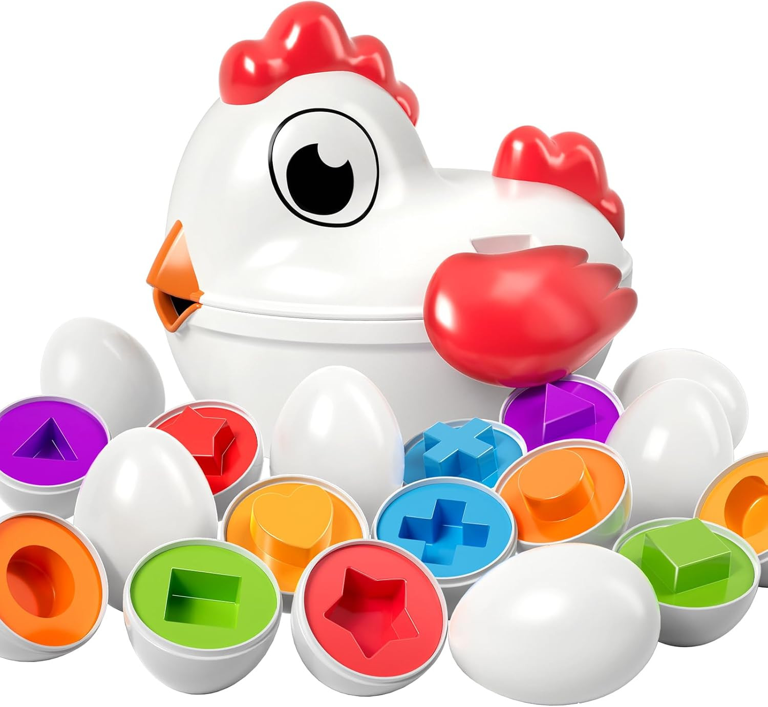 Toddler Chicken Easter Eggs - Color Matched Game Shape Sorter with 6 Toy Eggs fo