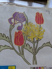 Vintage Needlepoint Canvas "Floral Majesty" Tulip, Iris, Mum - 13 mesh