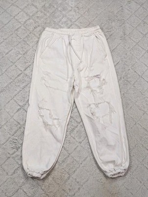Free People Pants Womens S White Heavy Cotton Joggers Distressed Casual Beach