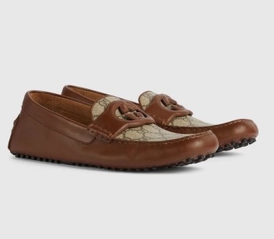 GUCCI Mens Supreme Interlocking GG Driving Loafers 730148 Size US