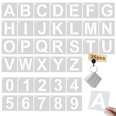 2 Inch Reusable Letter & Number Stencils - 36 Pcs Font Sizes:2 Inch, white 