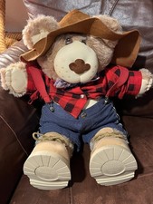 Vintage Furskins Plush Bear 23 Inch Xavier Roberts Overalls Hat Boots 1980s