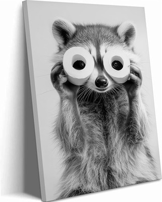 Adorable Raccoon Bathroom Canvas Wall Art Toilet Paper Raccoon Wall Decor Pic...
