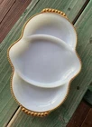Vintage Fire King White Milk Glass with Gold Trim Divided Dish 3 Section Platter