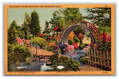 San Francisco California Tea Garden Golden Gate Park Linen Postcard