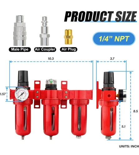 1/4" NPT 3 Stage Aluminium Air Drying System,Coalescing Filter, BRAND NEW - Imagen 2 de 7